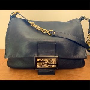 Authentic Fendi black leather maxi baguette.
